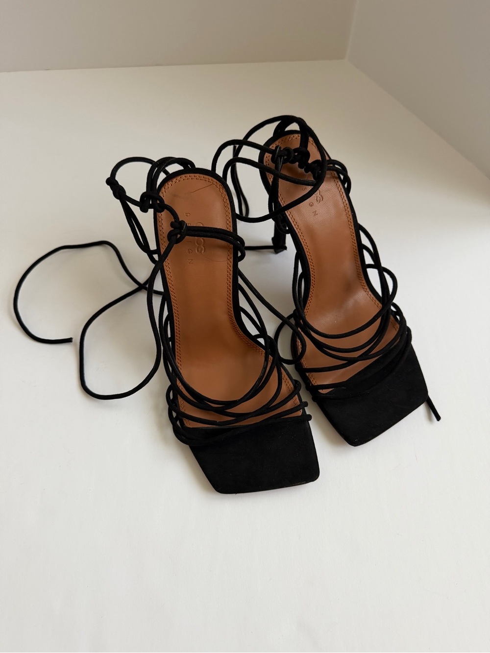 ASOS DESIGN Black Lace Up Tie Leg Heels - Size 7 READ DESCRIPTION